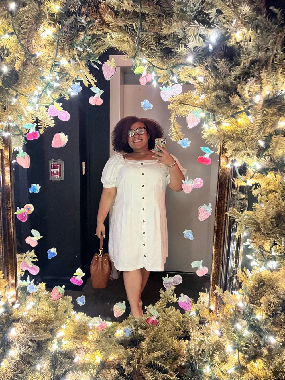 White Button-Front Puff Sleeve Dress